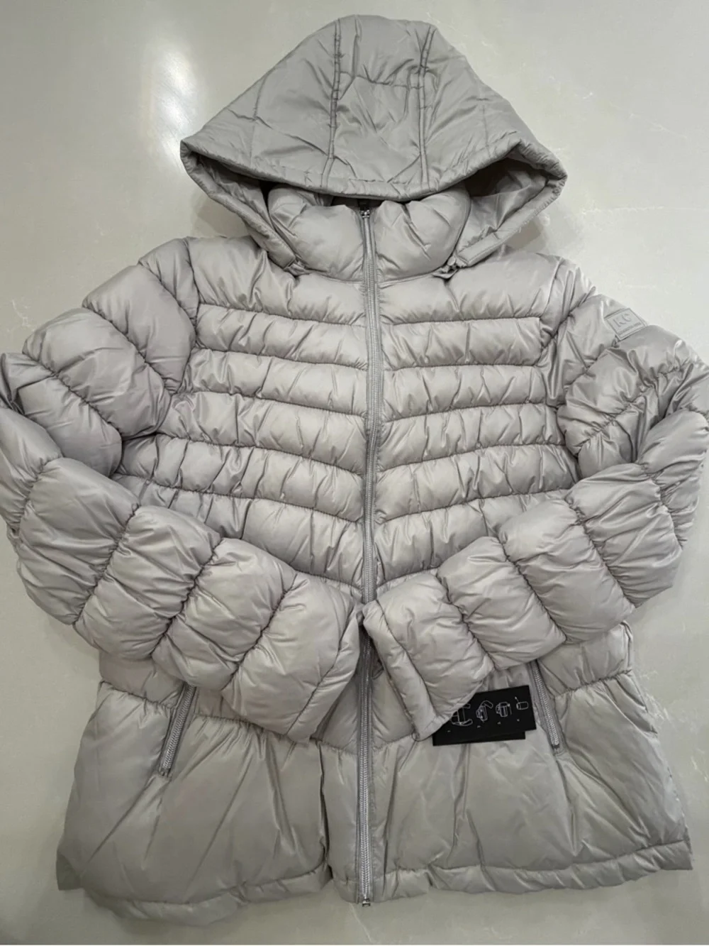 Kenneth Cole New York Anorak Silver Packable Hooded Puffer Jacket, XL